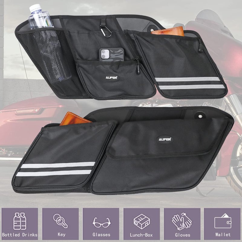 AUFER 2PCS Hard Saddlebag Side Organizer Bag Compatible With For 2014-2024 Touring Street Glide Road King Road Glide Electra Glide Saddle Bag Organizers Storage bag(L+R Side) - Image 2